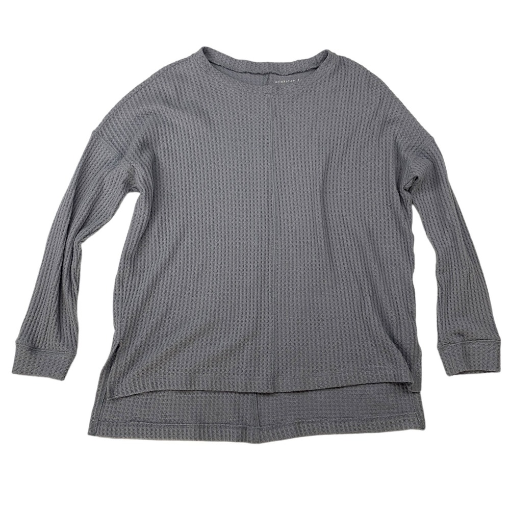 American‎ Eagle Gray/Blue Waffle Knit Split Hem Blouse Dolman Sleeve L/S Sz XS